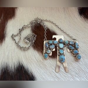 ❤️ Golden Hills Turquoise Thunderbird ADJ Statement Necklace 22.5” Unisex 33Gram
